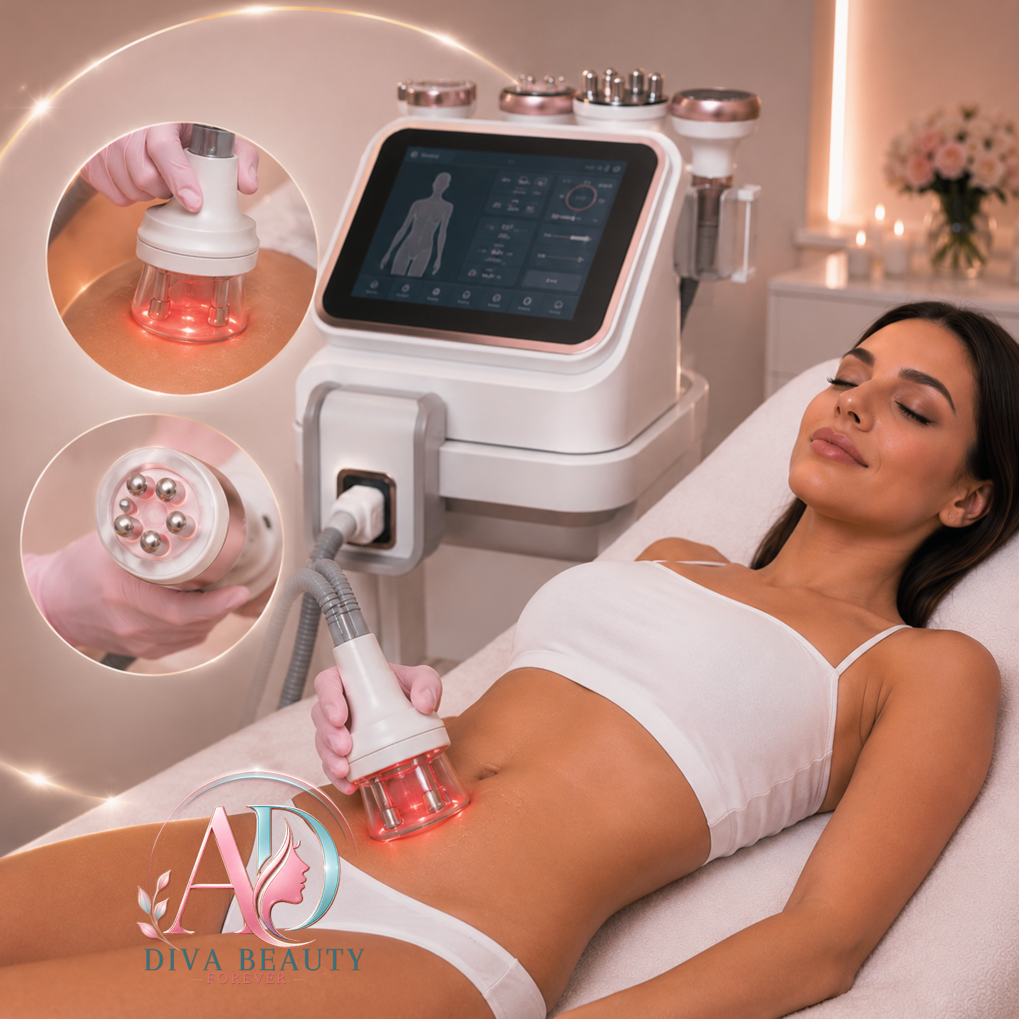 Tratament Vacuum RF și radiofrecvență corporală în Deva la Diva Beauty Forever pentru reducerea grăsimii localizate, fermitatea pielii și remodelarea corporală.