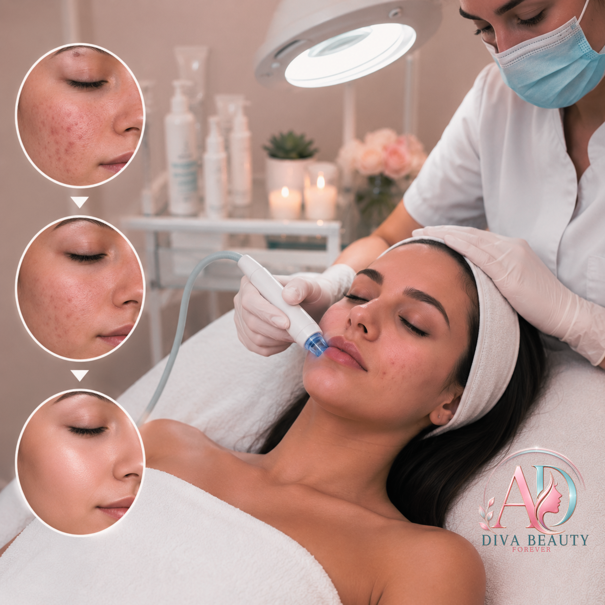 Tratament pentru acnee în Deva realizat la Diva Beauty Forever pentru reducerea coșurilor, punctelor negre, inflamației și cicatricilor post-acneice.