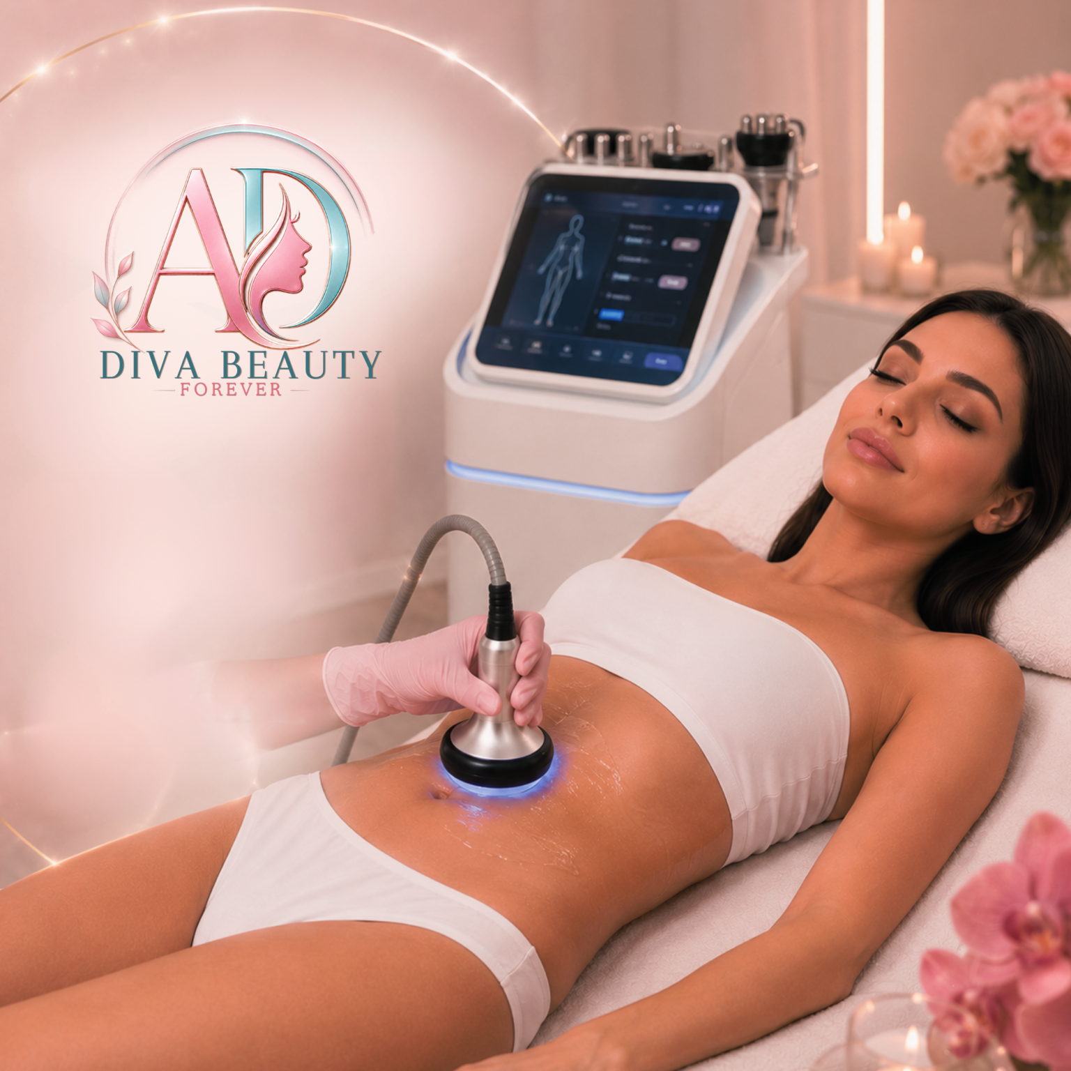 Tratament de cavitație în Deva realizat la Diva Beauty Forever pentru reducerea grăsimii localizate și remodelarea corporală fără intervenție chirurgicală.
